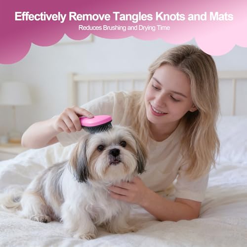 Small Dog Brush, Skin-friendly Soft Bristles (Pink) | Puppy Hair Brush, Massage and Bath Supplies, Pet Grooming Tool for Teddy, Yorkies, Maltese, Shih Tzu, Chihuahua - color: Pink