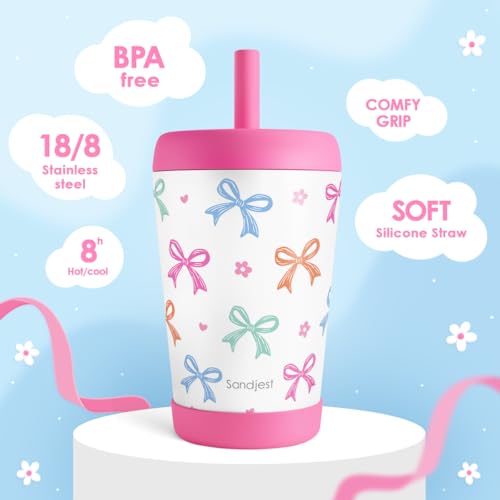 SANDJEST Bows Insulated Sippy Tumbler 12 Oz, Gift for Birthday, Christmas & Back to School (Multicolor 2) - color: Bow 4