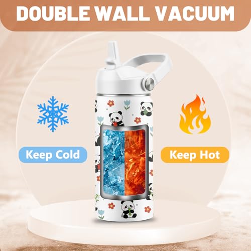 Panda Gifts for Girls Boys, 16 oz Water Bottle with Straw Lid, Panda Water Bottle, Stainless Steel Insulated Tumbler, Cute Animals Cups, Birthday Gifts for Animal Lovers - color: Panda