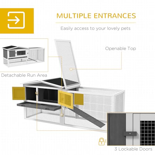 PawHut Rabbit Hutch 2-Story Bunny Cage, Guinea Pig Cage Indoor Outdoor, Small Animal House with Slide Out Tray, for Rabbits, Chickens, Ducks, 61.5" x 23" x 27", Light Gray | Bunny Cage, Guinea Pig Cage, Small Animal House, Slide Out Tray, for Rabbits Chic