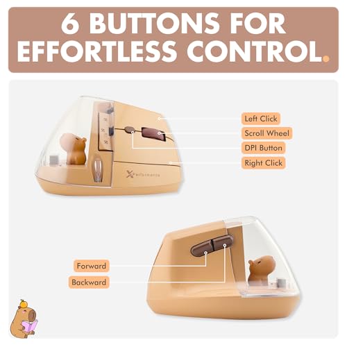 X9 Performance Wireless Vertical Ergonomic Mouse - Click with Capybara - (BT + 2.4G) Up to 4000 DPI, 6 Button, Rechargeable - Bluetooth Ergonomic Vertical Mouse Wireless - for Mac and PC - Brown - color: Brown