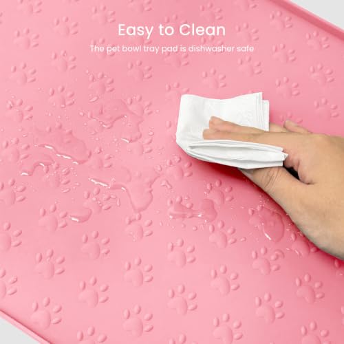 PWTAA Dog Food Mat Anti-Slip Silicone Dog Bowl Mat Thicker Pet Placemat Waterproof Cat Feeder Pad with Raised Edge Puppy Kitten Feeding Mats Suitable Small Medium-Sized Dogs Cats Eating Tray - 2PCS - color: Pink, size: 19.4" x 9.8"-2PCS