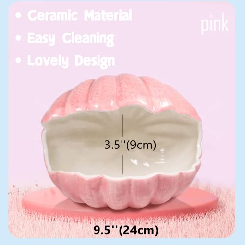 Small Animal Hideout Extra Large Ceramic Shell Shape Guinea Pig House Chinchilla Igloo Habitat Hut Cave Summer Bed Cage Accessories for Hedgehog Rabbit Hamster Gerbil Rat (XL (9.5''x7''x7.9''), Pink) - color: Pink