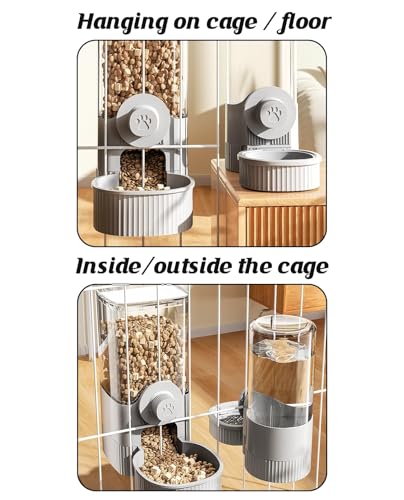 GPY Automatic Hanging Gravity Pet Feeder and Water Dispenser Set | Automatic Rabbit Bunny Feeder and Guinea Pig Water Bottle Water Dispenser for Dogs Cats Pets Animals Large Capacity (Grey) - color: Grey