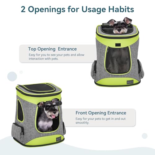 Petsfit Pet Backpack Carrier Easy-Fit Dog Travel Backpack Carrier for Hiking Walking Cycling Suitable for Small Medium Dogs Cats and Rabbits up to 22 Pounds, Green | 13.5 x 12.5 x 17.5 in; reinforced frame, 600D Oxford, 4 mesh panels, lockable zippers, sa