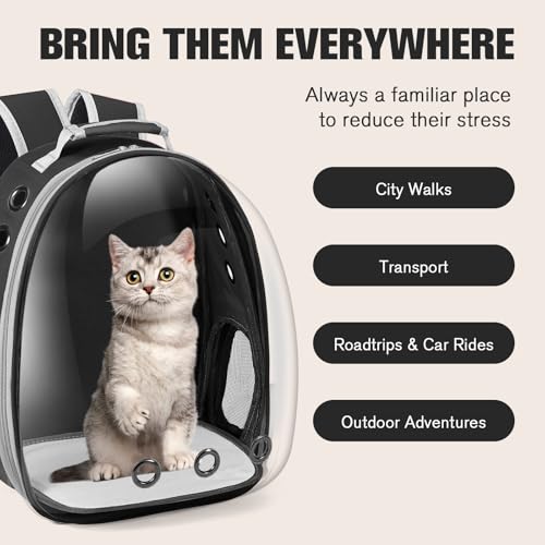 Cat Carrier Backpack, Pet Carrier Backpack Front Pack for Small Medium Cat Puppy Dog Carrier Backpack Bag Space Capsule, Pet Carrier for Travel Hiking Walking Camping (Black) - color: Black