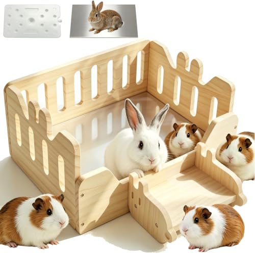 Wooden Rabbit Bed Cooling Guinea pig Bed with Aluminum Pad(Wood Color) | Guinea Pig Hideout with Ice box Bunny Bed Four Season Guinea Pig Hide Tent Solid Wood Chinchilla Cooling House for Hedgehog - color: Wood color