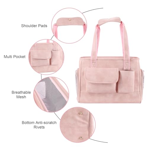 Dog Carrier Purse, Fashion Leather Pet Carrier Bag, Airline Approved Soft Sided Cat Travel Tote Bag with Pockets Pink - color: Pink