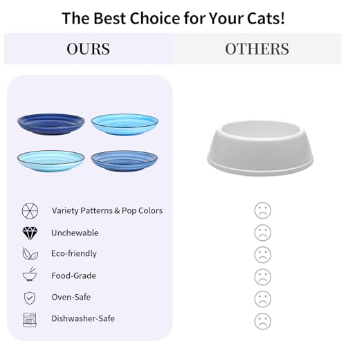 Selamica Ceramic Cat Bowls, 6 Inch Cat Food Bowl Whisker Friendly, Shallow Wide Kitten Plates for Food and Water, Set of 4, Gradient Blue - color: Gradient Blue, size: 6 Inch, Set of 4