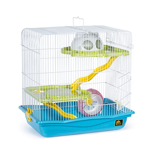 Prevue Pet Products Hamster Medium Haven - Multi-Level Small Animal Cage with Platforms, Ramps, Hideaway & Exercise Wheel, Indoor Habitat for Hamsters, Gerbils & Mice - Blue