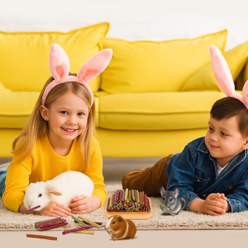 70PCS 10Flavors Bunny Chews Toys Sticks, Rabbit Toys for Bunnies Boredom, Guinea Pig Chinchilla Bunny Treats For Rabbits Timothy Hay Sticks For Chinchilla Guinea Pig Rabbit Bunny Indoor Outdoor