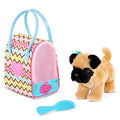 Pucci Pups Plush Puppy Set, Pug with Zigzag Carrier Bag, Pet, 3-Piece Set | 3-piece toy pet set with plush pug, pink zigzag carrier bag, and comb for pretend pet play; mesh zip front; 2+ Years - style: Pug - Zigzag Print Bag