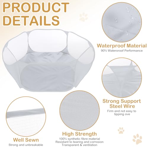 Hamster Playpen with Mat Small Animal Cage Tent Breathable Transparent Guinea Pig Playpen Waterproof Portable Yard Fence Mat Foldable Exercise Playpen Outdoor Indoor (Gray,Star) - color: Gray