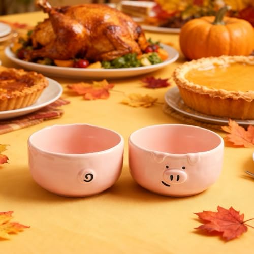 Pink Ceramic Pig Bowls, Set of 3, 13 oz | Small Size, Snacks, Dessert, Cereal and Rice - size: 13 oz