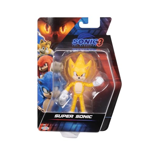 Sonic The Hedgehog 3 Movie Action Figures - 5-Inch Super Sonic The Hedgehog Collector Toy Figure, Highly Articulated for Boys & Girls - Officially Licensed 3 Movie Product | Sonic The Hedgehog Movie 5 Inch Action Figure Wave 2 - Super Sonic - color: Super