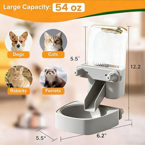 54 oz Pet Food Dispenser, Gravity Feeder Bowl for Cage, Auto Feeder for Ferret, Cat, Dog and Other Small & Medium Animals, Compatible with Widemouth Cages(Gray) - color: GRAY