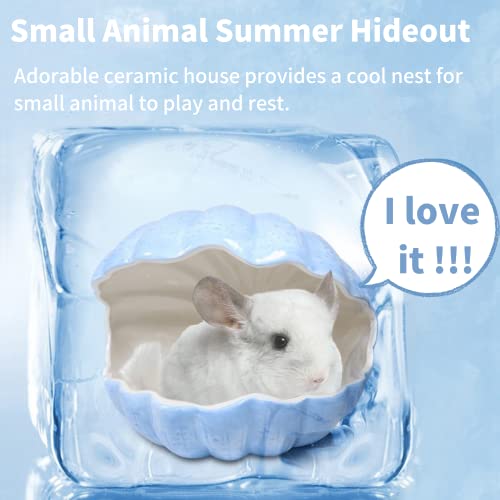Small Animal Hideout Extra Large Ceramic Shell Shape Guinea Pig House Chinchilla Igloo Habitat Hut Cave Summer Bed Cage Accessories for Hedgehog Rabbit Hamster Gerbil Rat (XL (9.5''x7''x7.9''), Blue) - color: Blue
