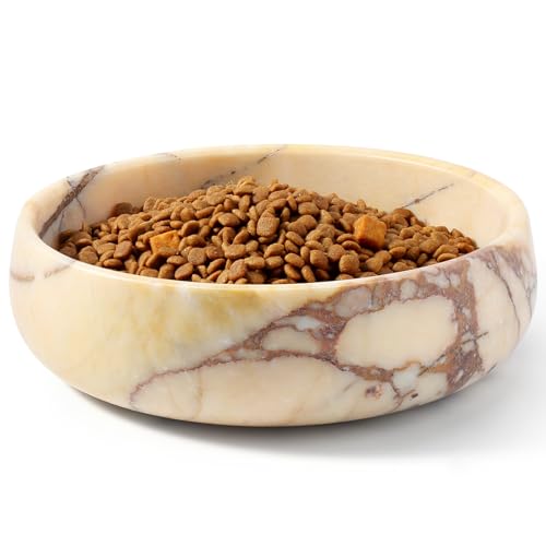 Karibiber Calacatta Marble Dog Bowl, 6lbs Weighted Dog Food Bowl, Non-Slip Large Heavy Water Bowls, Cute Purple Stone Food and Water Dish for Large Dogs, Natural Marble, Easy to Clean, Holds 6 Cups - color: Calacatta Purple, size: L
