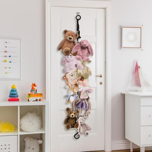 Munzong Stuffed Animal Storage Chain 80 Inch, 4pcs Black Hanging Storage | Stuff Animals Organizer Cotton Toy Display Chain with 80 Clips Toys Organizers Holder for Room Wall Corner Decor - color: Black, size: 4 Pack