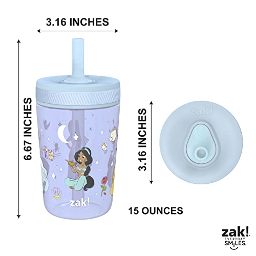Zak Designs Disney Princess Kelso Toddler Cups For Travel or Home, 15oz 2-Pack Plastic Sippy Cups, Leak-Proof For Kids (Ariel, Aurora, Belle, Cinderella, Jasmine, Mulan, Rapunzel, Tiana) | BPA Free, Plastic, Sippy Cups, Cup Holder Friendly, Dishwasher Saf