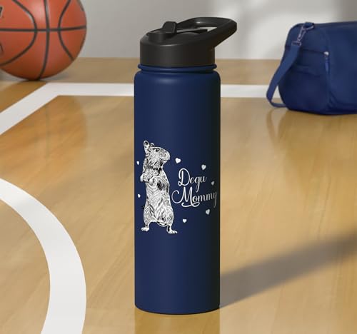 Rodent lovers - Degu Mommy Stainless Steel Insulated Water Bottle - color: Navy Blue