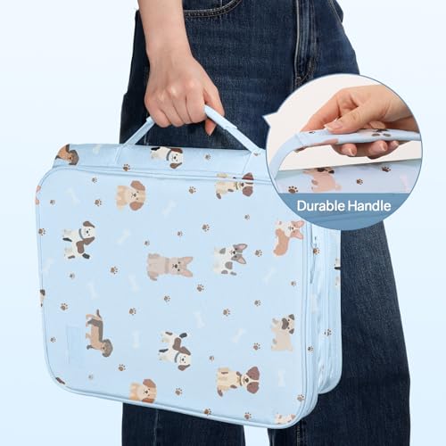 SUNEE Zippered Binder Bag with Handle, 2-Inch 3-Ring O-Ring, 500-Sheet Capacity, Includes Zip Pocket, 5-Tab Expanding File Folder, Multi-Pocket Organizer Binder for Middle School, Blue Dog - color: Blue Dog