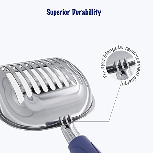 Cat Litter Scoop, Aluminum Alloy Sifter, Kitty Metal Scooper, Deep Shovel, Long Handle, Poop Sifting, Kitten Pooper Lifter, Durable, Heavy Duty, for Litter Box - color: POLISHED Aluminum \ #01 Blue Handle, size: Small
