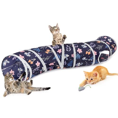 Glittme S-Shape Cat Tunnel, Foldable Cat Tunnels for Indoor Cats | Interactive Bunny Tunnel And Cat Tubes With Crinkle Sounds. Ideal For Kittens, Ferrets And Small Pets To Hide, Play Or Rest - color: Blue Forest