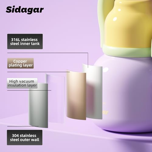 22 oz Leakproof Insulated Water Bottle with Handle Dual Lid Purple | 316L Stainless Steel | Dual Drinking Options | BPA-Free | Steel | Cold 24H & Hot 12H | Wide Mouth Design | Easy Cleaning - color: Purple