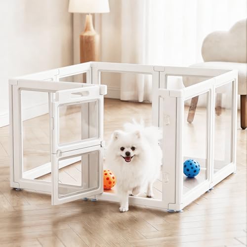 Clear Acrylic Dog Playpen,Indoor Dog Pen,30.3" H,8 Panels | White,Puppy Playpen with Tool-Free Assembly,Dog Play Pen Indoor & Kennel Whelping Cage for dogs,cats & rabbits - size: 30.3"H-8PCS