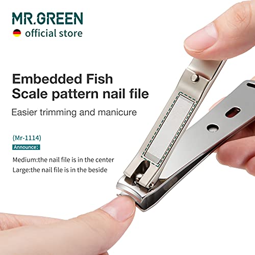 MR.GREEN Nail Clippers Curved Blades Fingernail Cutter Nippers Manicure Scissors Stainless Steel Pedicure Tools with Nail Flies (Medium-Blue+Glass File) - color: Medium-blue+glass File