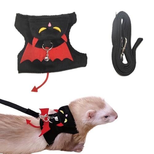 Small Animal Harness and Leash Set, Adjustable Escape Proof Ferret Harness Vest for Adult Ferret, Meerkat, King Squirrel & Fancy Rat, Soft Comfortable Pet Walking Harness with Leash - color: Black