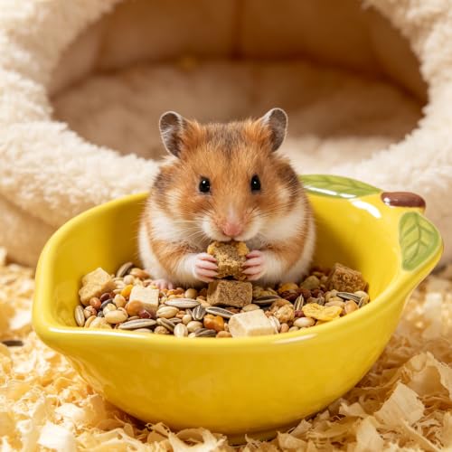 Small Guinea Pig Food Bowl Cute Ceramic Hamster Water Bowl Ferret Rat Chinchilla Rabbit Feeding Dish Young Animal Feeder (Lemon Yellow) - color: Lemon Yellow