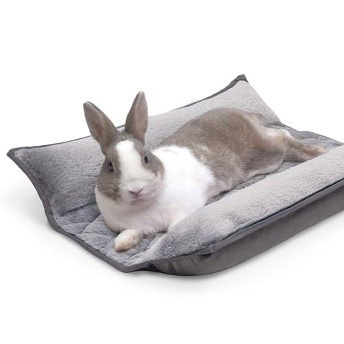 Paw Inspired Snuggle Bunny Bolster Bed, Gray/Faux Fur, 17x17 Inch | Reversible Flop Mat, Ultra-Soft Fleece Bedding with Padded Sides for Rabbits, Cats, Dogs, Small Pets and Animals - color: Gray/Faux Fur
