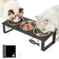 3 in 1 Elevated Cat Bowls with Splash proof Mat for Kittens, Puppies, Multi-pet Households, 10° Tilted Raised Cat Bowls Anti-Vomiting, 3 Wide Shallow Stainless Steel Bowls, Whisker Friendly, 3.5" Tall - color: Black-3bowls