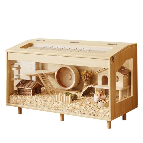 Wooden Hamster Cage, 31.5" Large Small Animal Cage with 19.7" Tall Habitat, Openable Top, Chew-Resistant Acrylic Panels, Wood Enclosure for Gerbil & Guinea Pig (31.5 * 15.75 * 19.7 inch) - size: 31.5"L x 15.8"W x 19.7"H