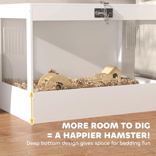 PawHut Hamster Cage with Openable Top & Lock, Transparent Acrylic Panels Small Animal Habitat with Hut, Seesaw, Ladder, for Dwarf Hamster Gerbil, 31.5" x 20" x 23", White | Transparent Acrylic Panels, Small Animal Habitat, Hut, Seesaw, Ladder, for Dwarf H