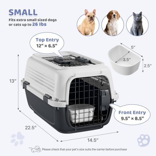 Magshion 22 Inch Hard-Sided Dog Cat Carrier, Grey | Top&Front Door Access, Plastic Dog Kennel for Traveling, Durable Handle, Ventilation, Detachable Pet Bowl, For Pet Up 26 lbs - size: 22.0"L x 14.5"W x 15.0"H