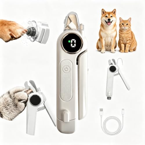 2-in-1 Dogs Cats Nail Electric Clipper & Grinder Quiet, Pet Nail Trimmers | Electric Nail Clippers with Light for Large Medium Small Dog & Cat, 3 Speed Grinder Nail Clipping Safety Guard Rechargeable