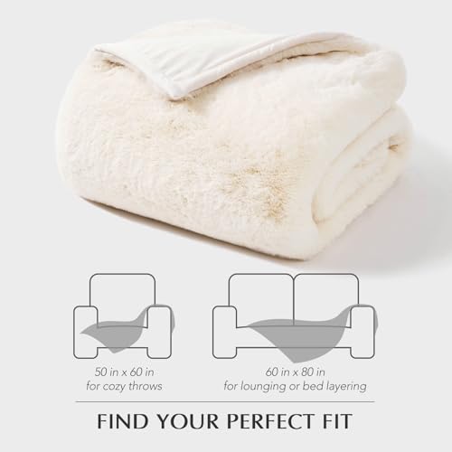 EVERGRACEHOME Faux Chinchilla Fur Throw Blanket, 60"x80", Arctic White | Luxury, Super Soft, 1220GSM, Fluffy Cozy Mink, Reversible Velvet Back, Warm Thick Heavy Winter Throw for Couch Bed, Gift - color: Arctic White, size: 60"x80"