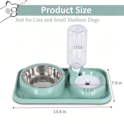 J&L VVMEET Non-Slip Dog Cat Food and Water Bowls Set with Water Dispenser | Dog Bowls Detachable Stainless Steel Bowl Gravity Pet Feeder and Waterer Set Automatic Water Refill for Cat Dog Puppy Rabbit - color: Pink, size: Water Capacity: 500ML