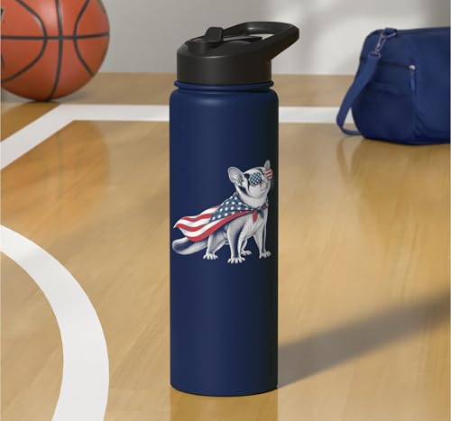 Sugar Glider 4th of July US American Flag Patriotic Stainless Steel Insulated Water Bottle - color: Navy Blue