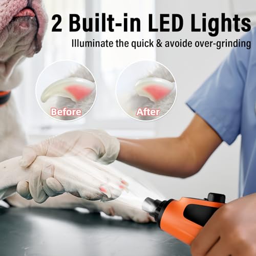 Casfuy Smart 6-Speed Dog Nail Grinder - 50% More Power Pet Nail Grinder with 2 LED Lights Quiet Rechargeable Electric Dog Nail Trimmers File Toenail Grinder for Large Medium Small Dogs & Cats(Orange) - color: Orange