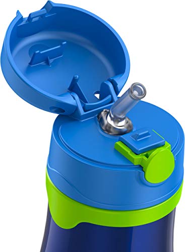 Thermos Baby 10 oz. Stainless Steel Bottle with pop-up straw, Navy with Lime - color: Navy with Lime, size: 10 Ounces