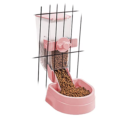 Oncpcare 1L Hanging Small Animal Feeder with Lid Rabbit Feed Box, Automatic Guinea Pig Food Feeder, Great for Rabbits, Ferrets, Cats, Birds and Other Small Animals - color: Pink