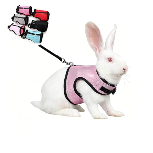 Adjustable Rabbits Harness with Leash, Escape Proof Bunny Mesh Vest | Breathable Small Animal Elastic Harness Outdoor Walking Training for Rat Squirrel Ferret Guinea Pig Bunny Pink M - color: Pink, size: M Chest 6.2-8.5''Mini Rabbit