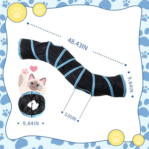 Pet Cat Tunnel, S-Shaped Tunnels for Indoor Cats, Collapsible Pet Tunnel for Kitten, Puppy, Rabbit, 25cm-Wide Tunnels, Durable & Breathable, with Peek Hole Toy Ball - color: S-Shaped Tunnel & Black/Blue