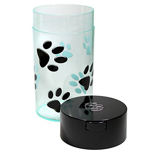 Pawvac 12 Ounce Vacuum Sealed Pet Food Storage Container; Black Cap & Body/Black Paws - color: Clear with Paws, size: TV4