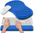 Hokafenle 2 in 1 Ergonomic Mouse Pad Wrist Support & Wrist Rest for Computer Keyboard Set, with Relieve Carpal Tunnel Pain Massage Bulge and Full Memory Gel Design (2In1 Set, Dg Blue) - color: Hk016-dg Blue