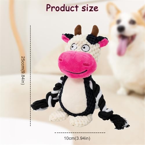 Plush Cow Squeaky Dog Toy,for Aggressive Chewers | Built-In Squeaker,Natural Cotton Rope Legs,Reinforced Texture For Medium Dogs,Small Breed Teething,Machine Washable - color: cow
